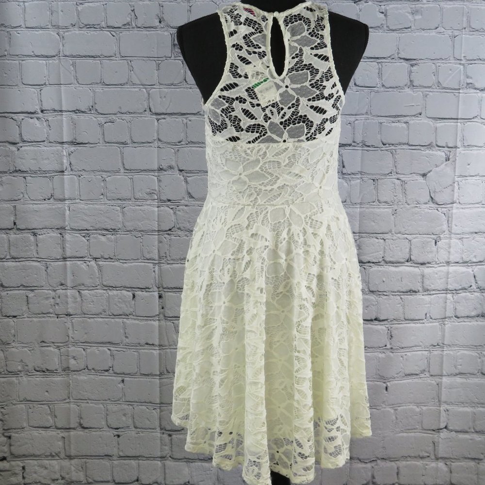 NWT-Junior's Lace Illusion Skater Dress - Ivory - Picture 7 of 8